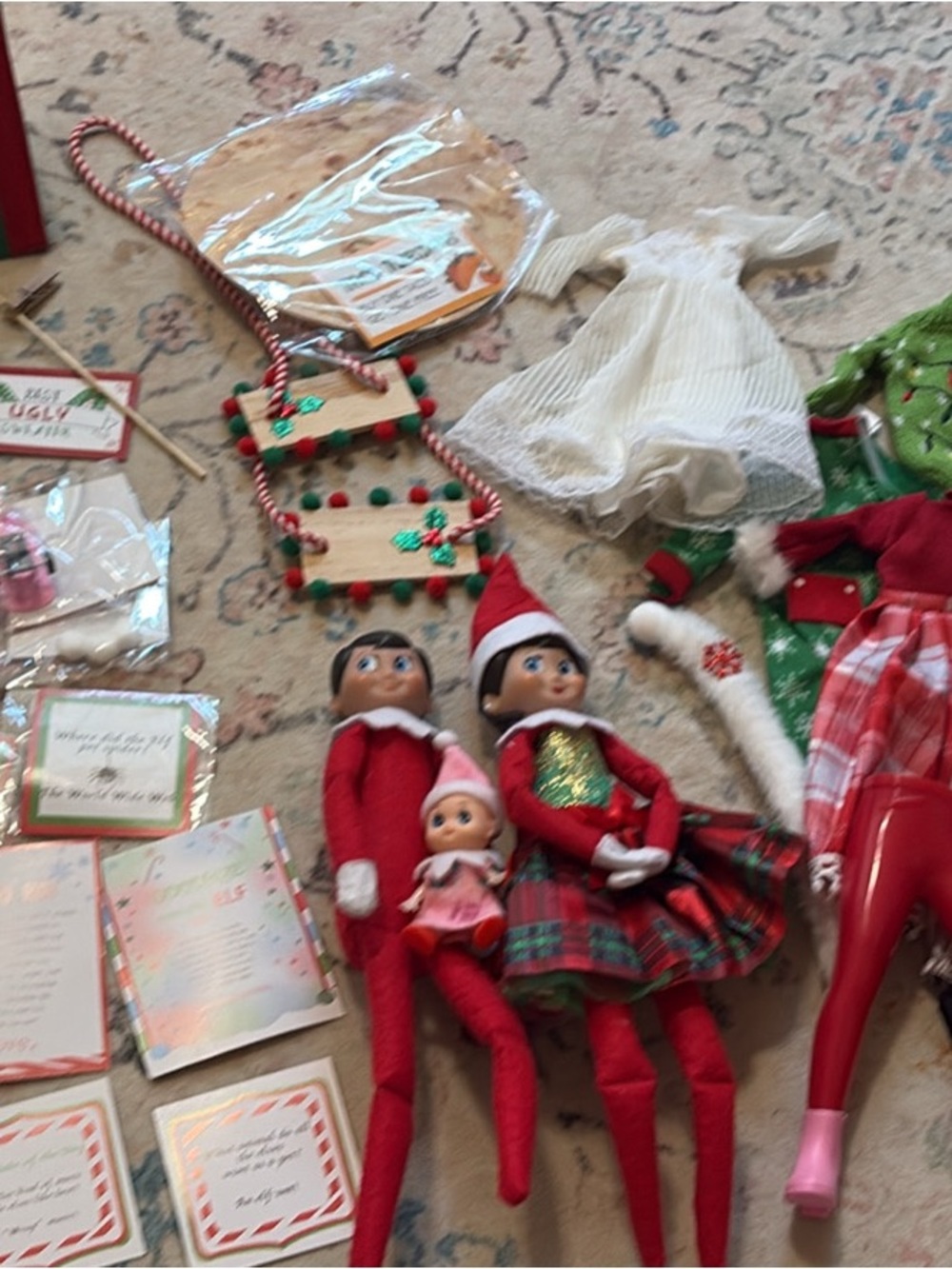 Holiday Elf Family Plush Dolls - Red and Green! Lots of clothes and extras!